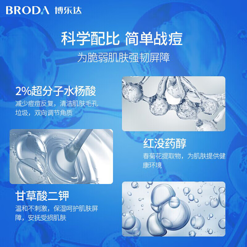 博樂達(BRODA)超分子水楊酸面膜涂抹式清潔面膜刷去油黑頭凝膠清痘凝膠淡痘痘印去閉口黑頭抗痘男女 滋養(yǎng)調(diào)理面膜35g