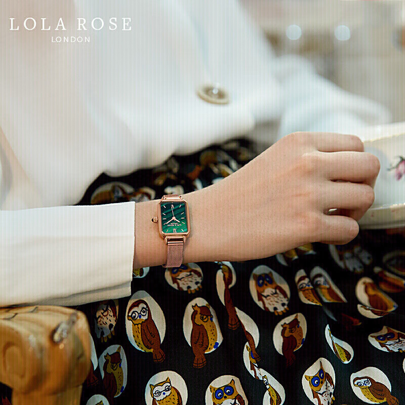 Lola Rose手表女英国时尚防水石英女士手表方形小绿表礼物