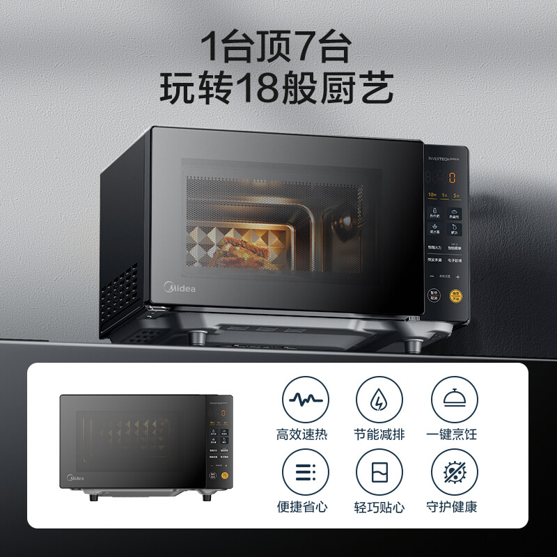 美的（Midea）家用变频微波炉 800W微波速热 智能菜单易操作 微波杀菌电子除味 20L家用容量 微碳系列PM20M2