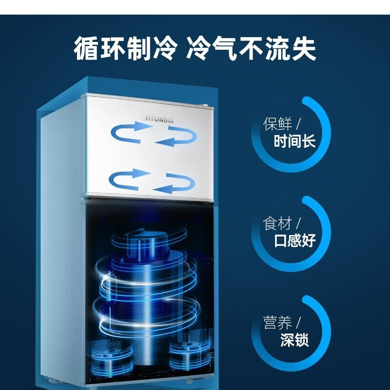 韓國現(xiàn)代（HYUNDAI）迷你冰箱小 冰箱小型電冰箱雙門家用宿舍冷凍冷藏節(jié)能 58L/升 銀色【一級(jí)能效】【3天約一度電】