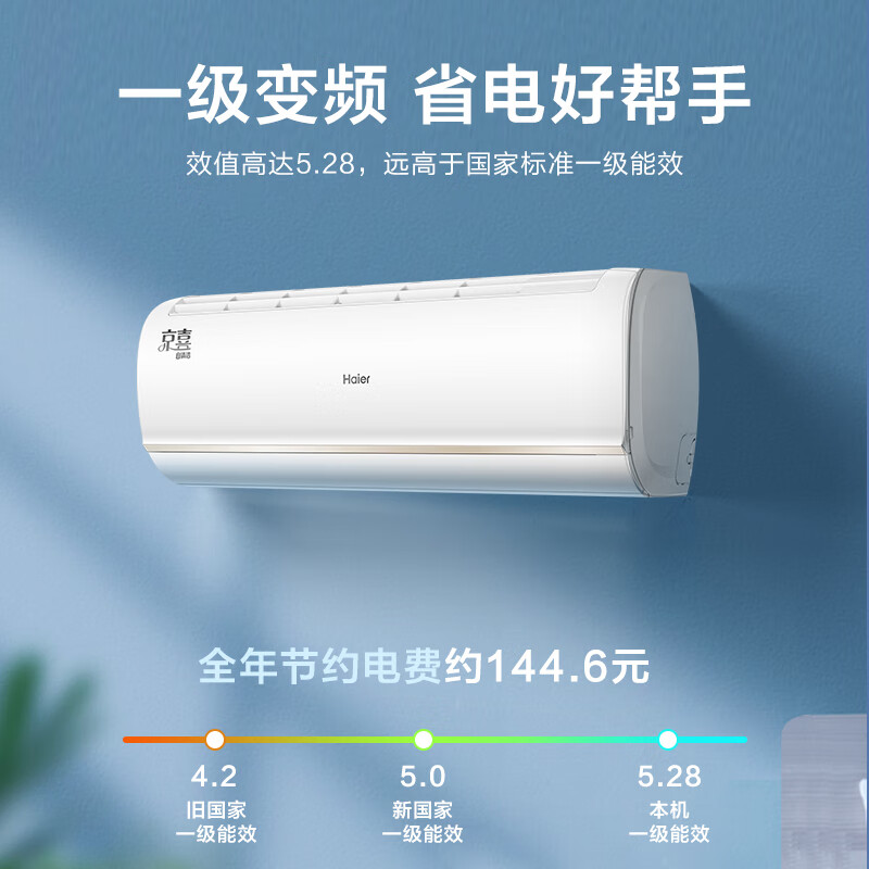 海尔（Haier）1.5匹 京喜 新一级能效 智能 自清洁 变频冷暖壁挂式卧室空调挂机 KFR-35GW/B1KJA81U1