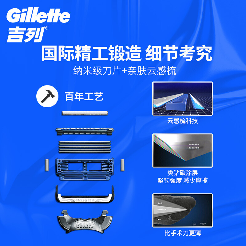 吉列(Gillette)亲肤刀片剃须刀片刮胡刀片剃须刀刀头非吉利 吉列小云刀云感刀头(4刀头不含刀架)