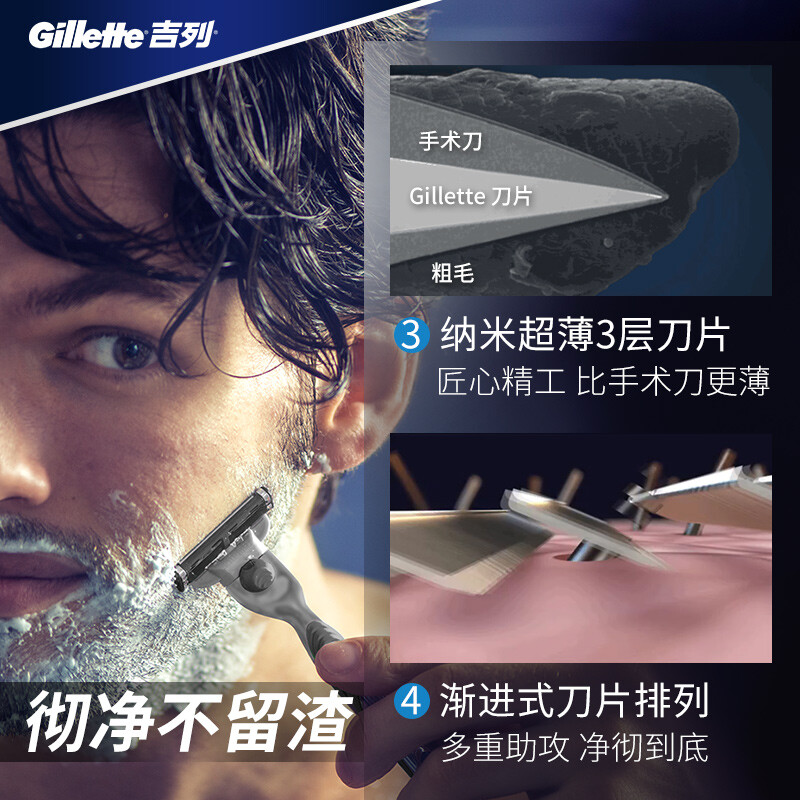 吉列(Gillette)刀片剃须刀片刮胡刀片 锋速3刀片三层(8刀头不含刀架 新老包装随机发货)