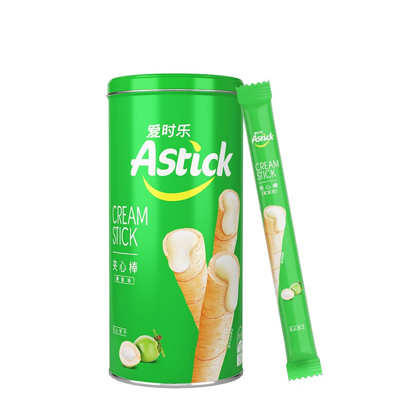 爱时乐(Astick) 椰香味夹心棒(注心饼干）蛋卷威化饼干休闲零食小吃 150g罐装（新老包装随机发货）
