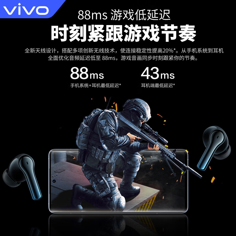 vivo tws2真无线降噪蓝牙耳机音乐游戏入耳式智能通话降噪iqoo华为oppo苹果小米手机通用 TWS 2-星际蓝【送保护套】