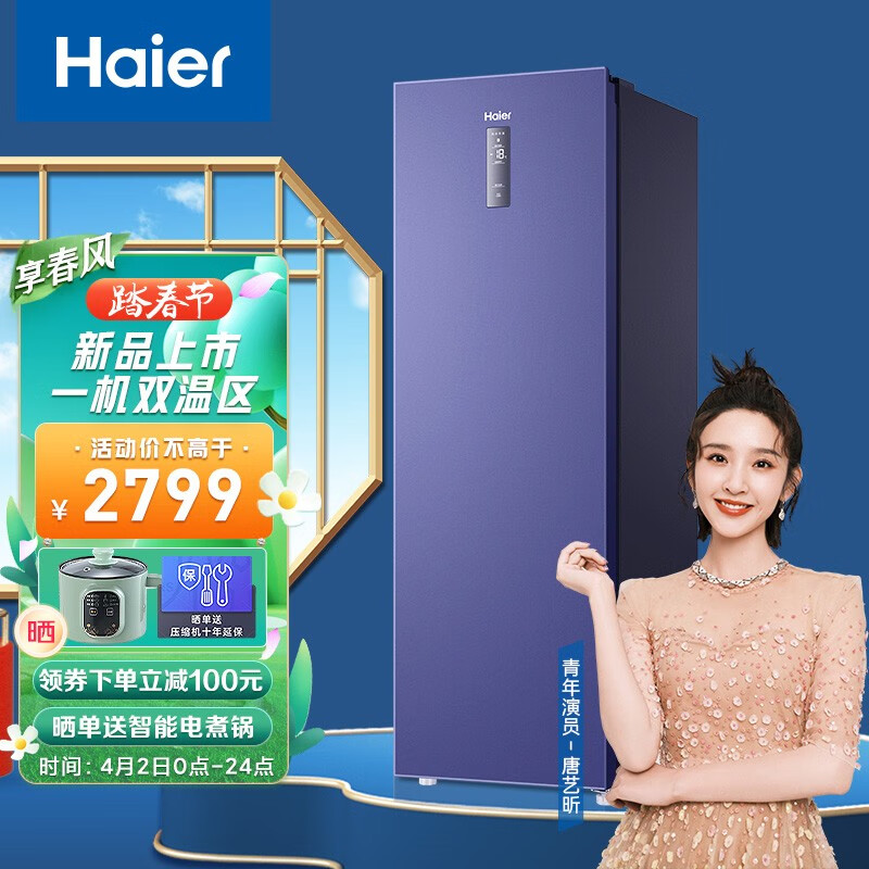 海尔（Haier）168升风冷无霜双温家用立式冰柜 母乳冷藏柜冷冻柜抽屉式冷柜小型冰箱BD-168WGHECD 