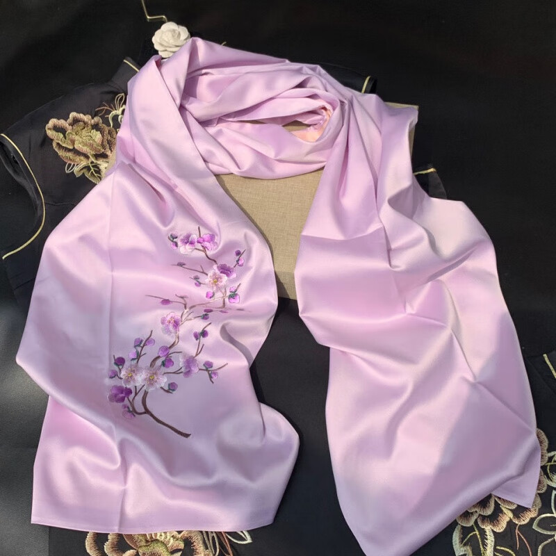 薇莱芺新品苏绣丝巾苏州刺绣丝绸围巾女春秋冬季百搭绣花丝巾长款小