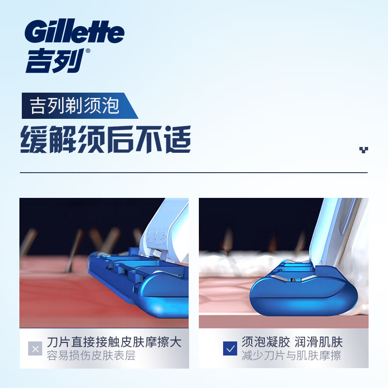 吉列(Gillette)手動(dòng)剃須刀剃須泡沫刮胡子泡沫胡須泡沫非吉利 酷爽薄荷型剃須泡210g