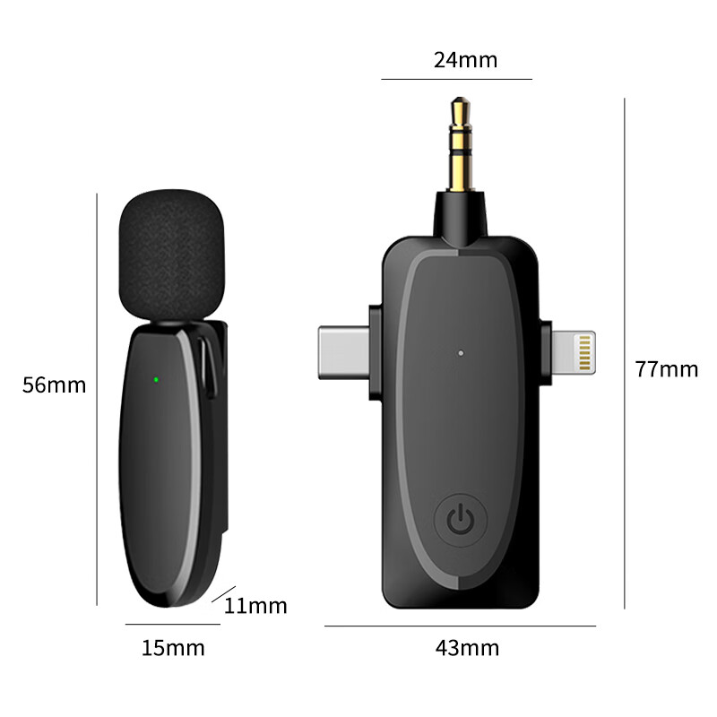 Masentek AP003-2无线领夹式收音麦克风抖音直播K歌话筒录收音器短视频安卓Type-C苹果手机电脑相机一拖二