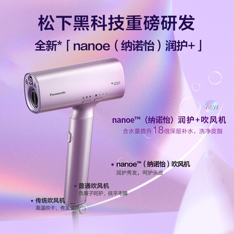 松下（Panasonic）高速吹护机 纳诺怡护发 电吹风机 WNA0H 紫色