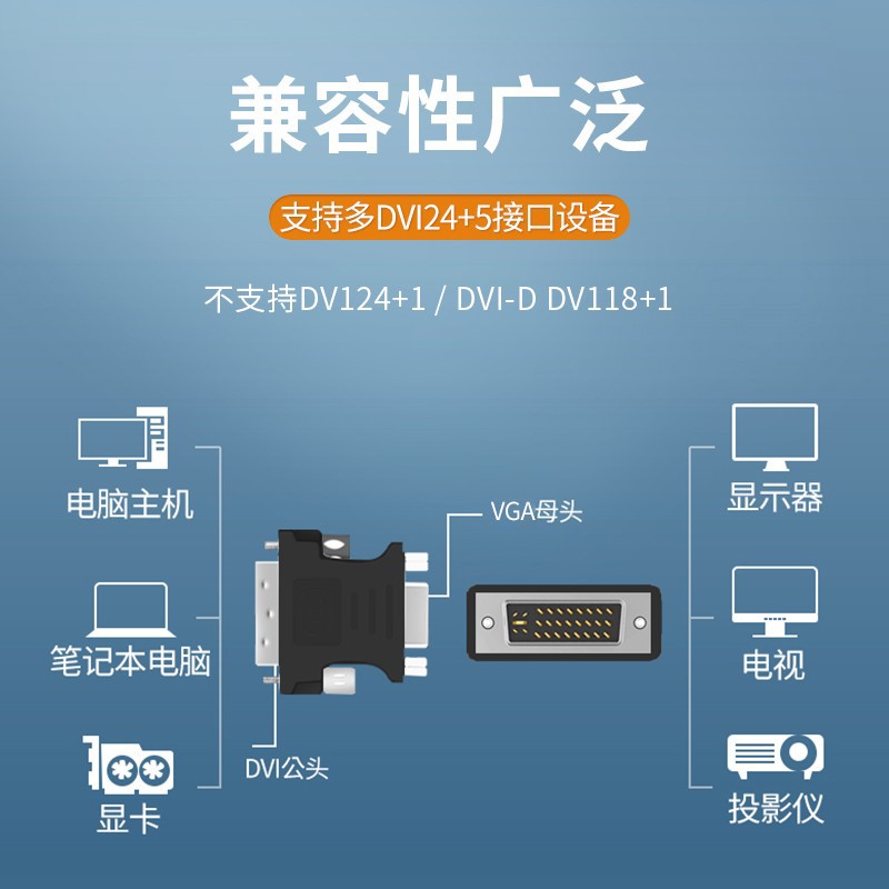也仁 DVI公转VGA母转接头 DVI24+5/DVI-I转VGA高清转换头 双向互转支持PS4笔记本电脑显卡接显示器【黑色款】