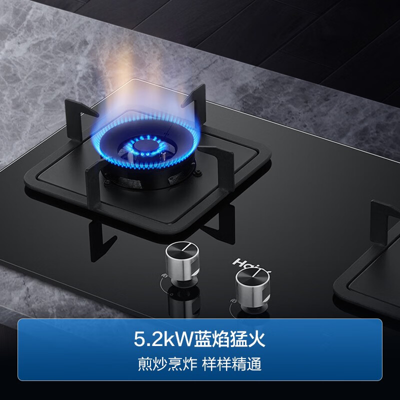 海尔（Haier）燃气灶 家用台嵌两用5.2KW大火力 智能定时 瞬燃点火熄火保护 钢化玻璃 家用燃气炉Q2BE7(12T)