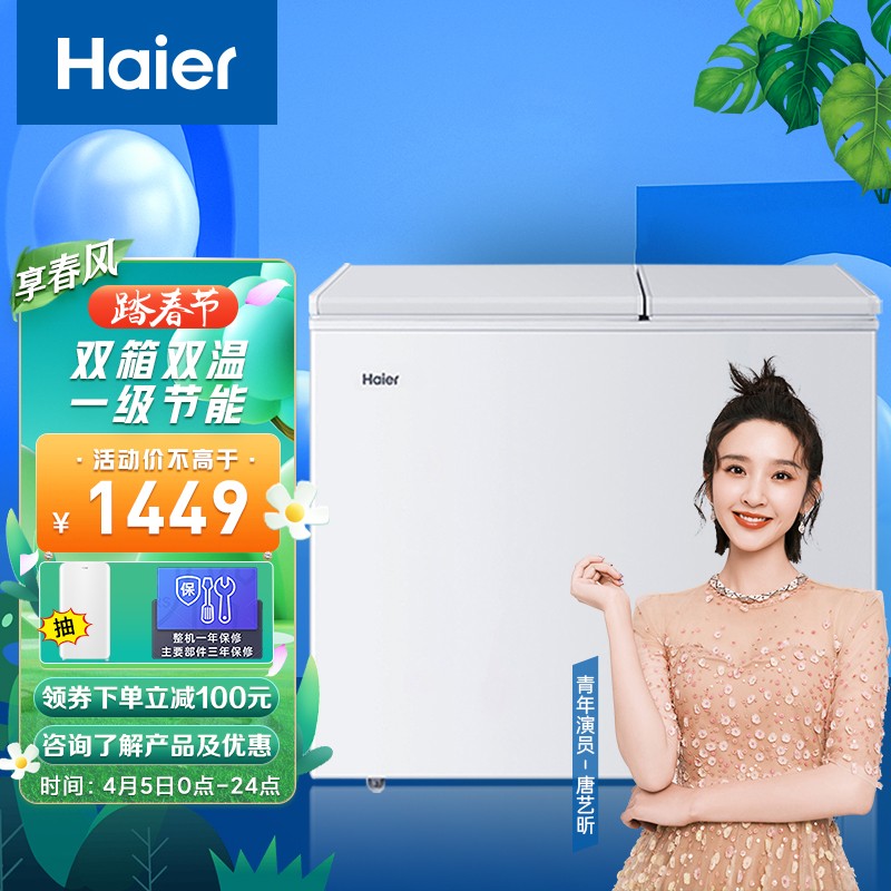 海尔（Haier）208升双箱双温商用家用冰柜 大冷冻小冷藏卧式小型冰箱冷柜FCD-208XHT