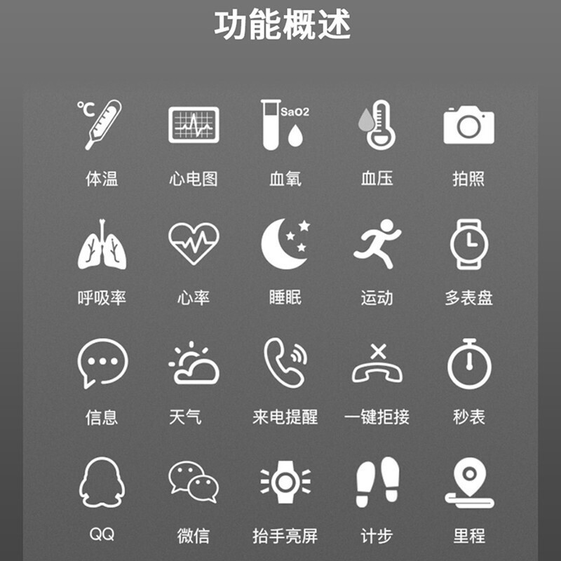 华为手机通用医疗级运动智能健康高血压手表 血氧心率心电实时监测监控男女老人睡眠计步多功能手腕环 经典黑【升级旗舰芯片+血氧体温监测+心电AI报告】