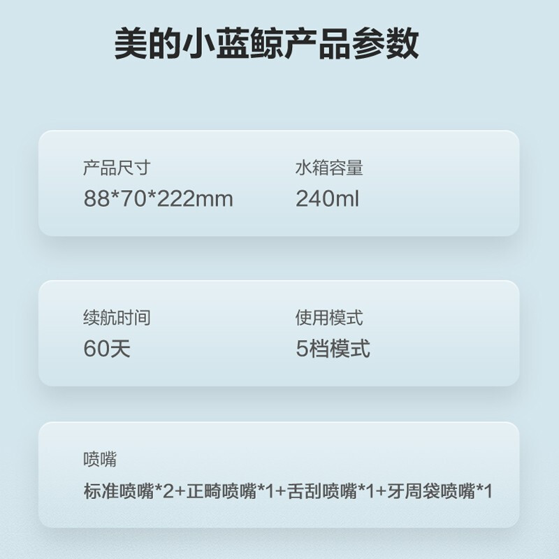美的（Midea）小蓝鲸电动冲牙器便携式洗牙器水牙线洁牙器家用MC-BJ0101小米白系列 男女生礼物