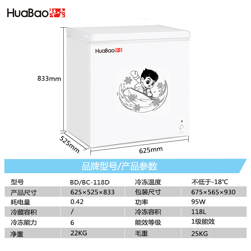 【旗艦店】華寶 HUABAO  家用商用單門冰柜 單溫冷藏冷凍轉(zhuǎn)換大冷柜 頂開門 節(jié)能冰箱 138升【一級(jí)能效】