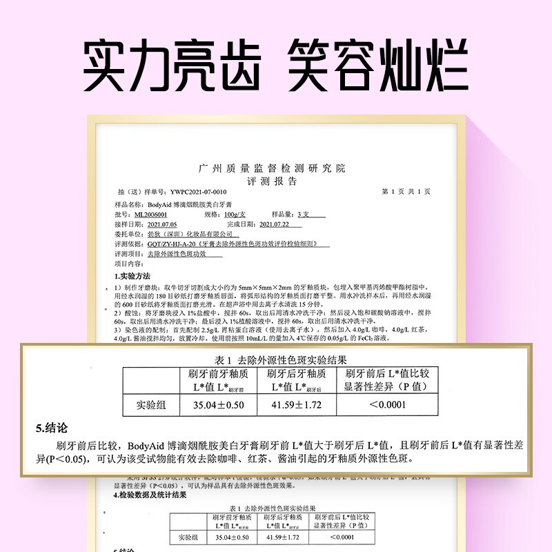 Bodyaid博滴烟酰胺美白牙膏去黄去口臭去牙渍去烟渍亮白牙齿清新口气清洁家庭装男士女士官方 烟酰胺美白牙膏100g*3支