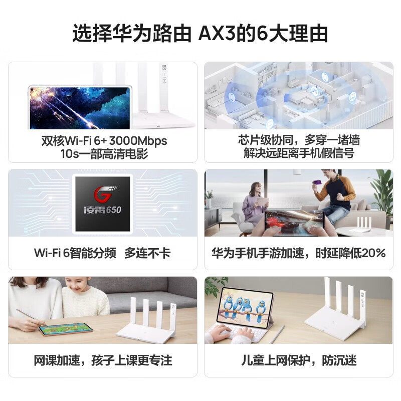 华为(huawei)路由器ax3 wifi6/智能分频/多连不卡无线家用穿墙/ax3000