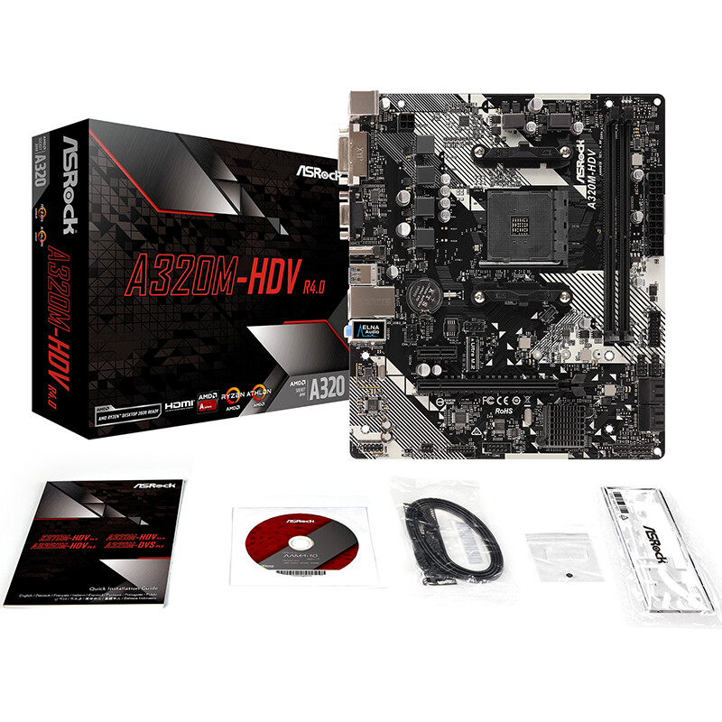 华擎（ASRock）A320M-HDV R4.0主板 支持2200G/3200G/3400G (AMD A320/AM4 Socket)