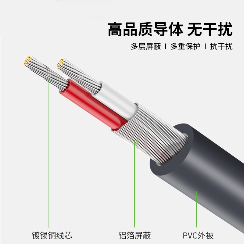 晶華（JH）3.5mm轉(zhuǎn)雙蓮花頭音頻線一分二  2RCA公對(duì)公連接線 手機(jī)電腦筆記本音箱音響轉(zhuǎn)接線 10米灰色 A220K