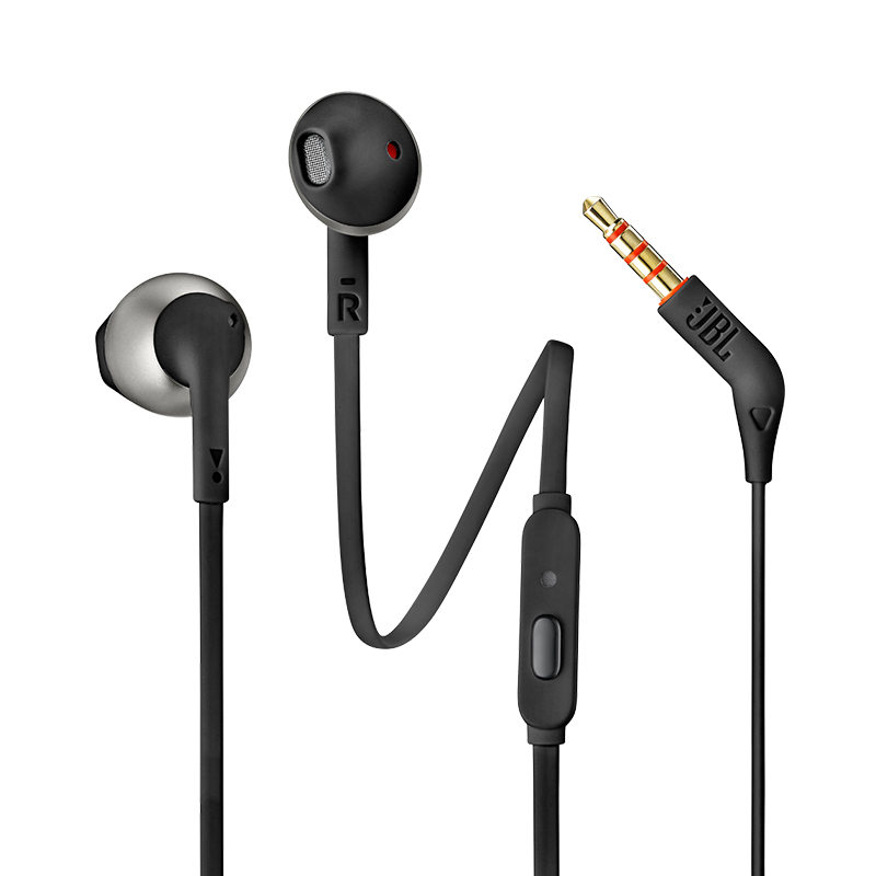 JBL T205 半入耳式耳机 TUNE205手机耳机 有线运动耳机 带麦克风 苹果安卓系统通用 黑色