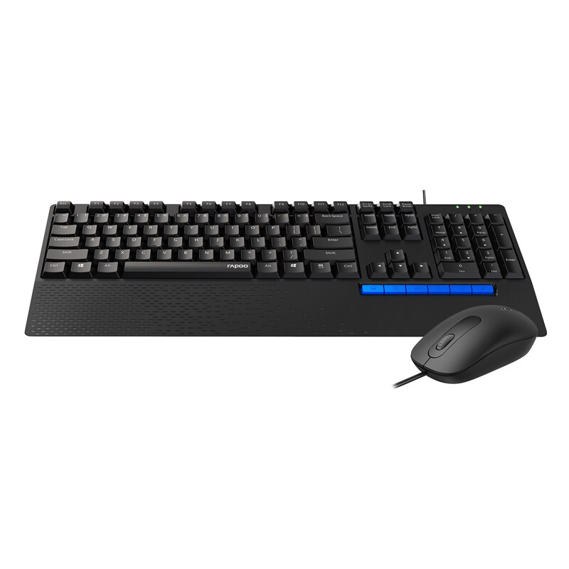 雷柏（Rapoo） NX2000 键鼠套装 有线键鼠套装 办公键盘鼠标套装 防泼溅 一体式手托 电脑键盘 黑色