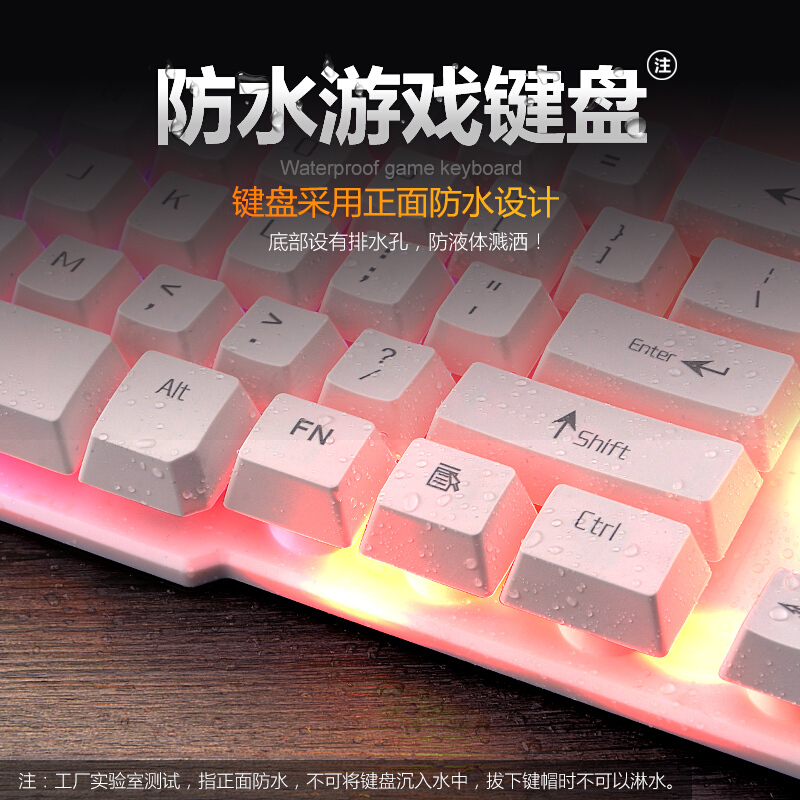 雷迪凯（LDK.al） 悬浮七彩背光键盘笔记本台式通用USB机械手感有线键鼠电竞游戏套装 R260白色彩虹背光单键盘