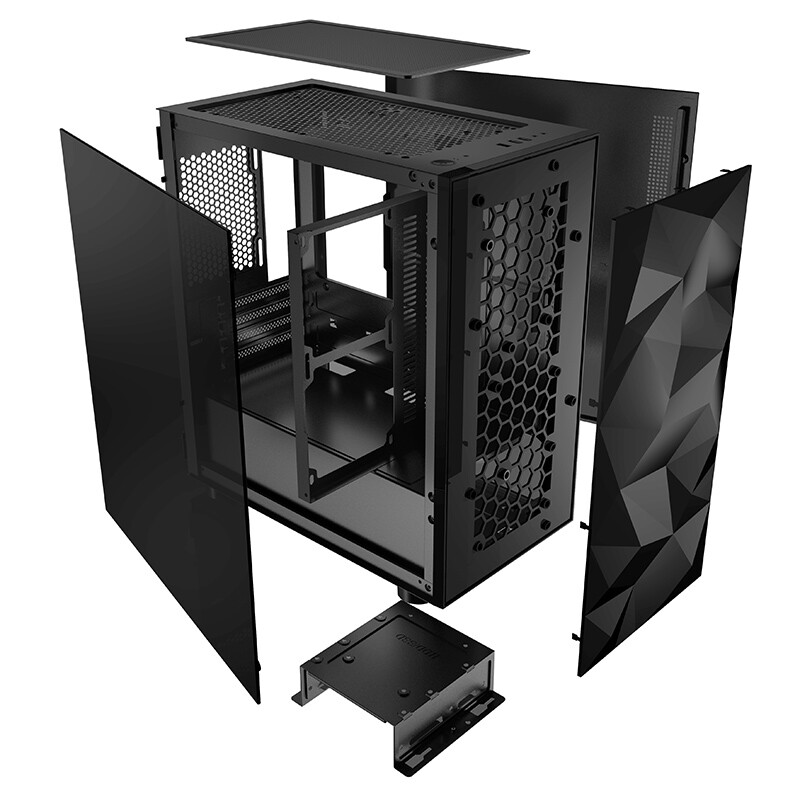 爱国者（aigo）YOGO M1黑色 游戏药丸全侧透MINI电脑机箱（支持M-ATX主板/240水冷/侧开式钢化玻璃侧板）