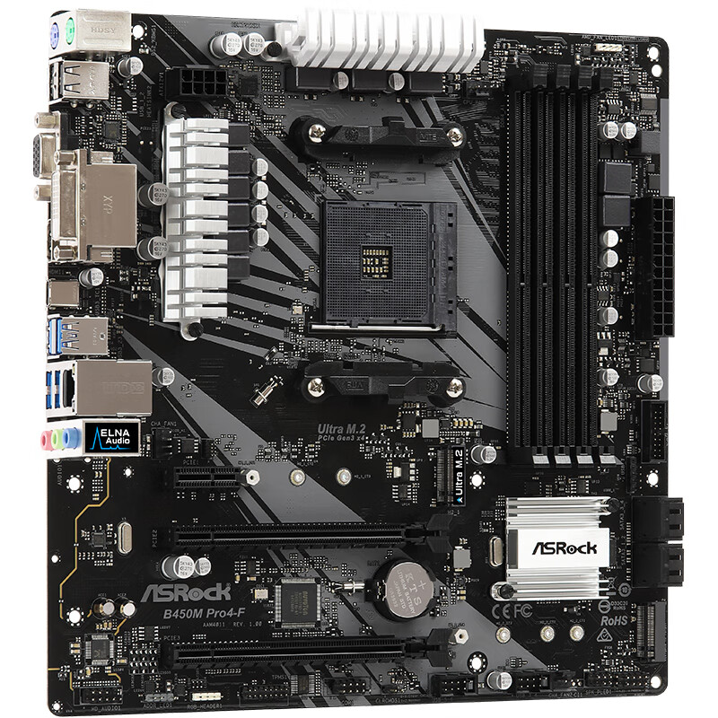 华擎（ASRock）B450M Pro4-F主板 支持CPU 3700X/3600X/3600（AMD B450/AM4 Socket）