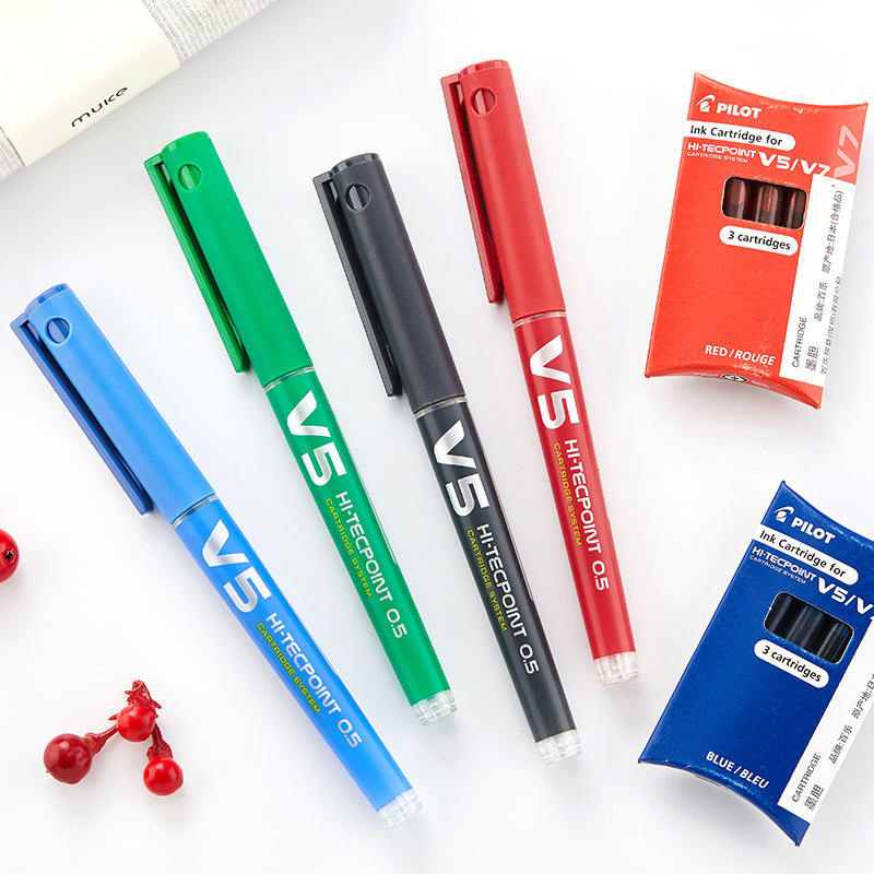日本百乐（PILOT）BXC-V5直液式走珠笔中性水笔针管笔0.5mm签字笔 V5升级版可换墨胆 红色