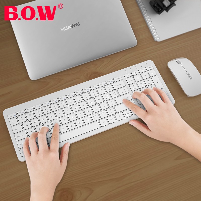 B.O.W 航世 HW198D 无线键盘鼠标套装（超薄无线键鼠套装 笔记本办公通用外接数字键盘） 2.4G无线套装--银白色