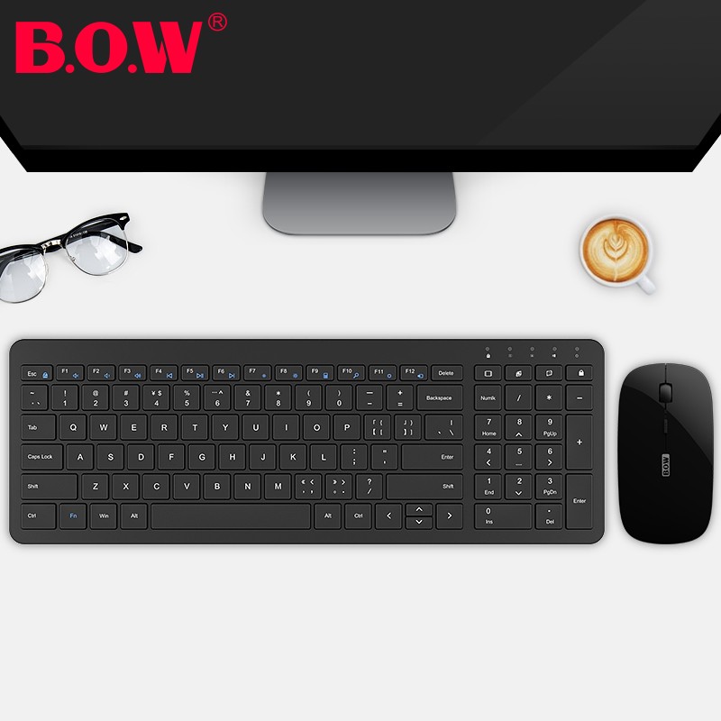 B.O.W 航世 HW198D 无线键盘鼠标套装（超薄无线键鼠套装 笔记本办公通用外接数字键盘） 2.4G无线套装--银白色