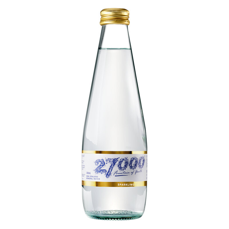 新西兰原装进口 27000 天然气泡水 天然饮用水 300ml*12玻璃瓶 整箱装