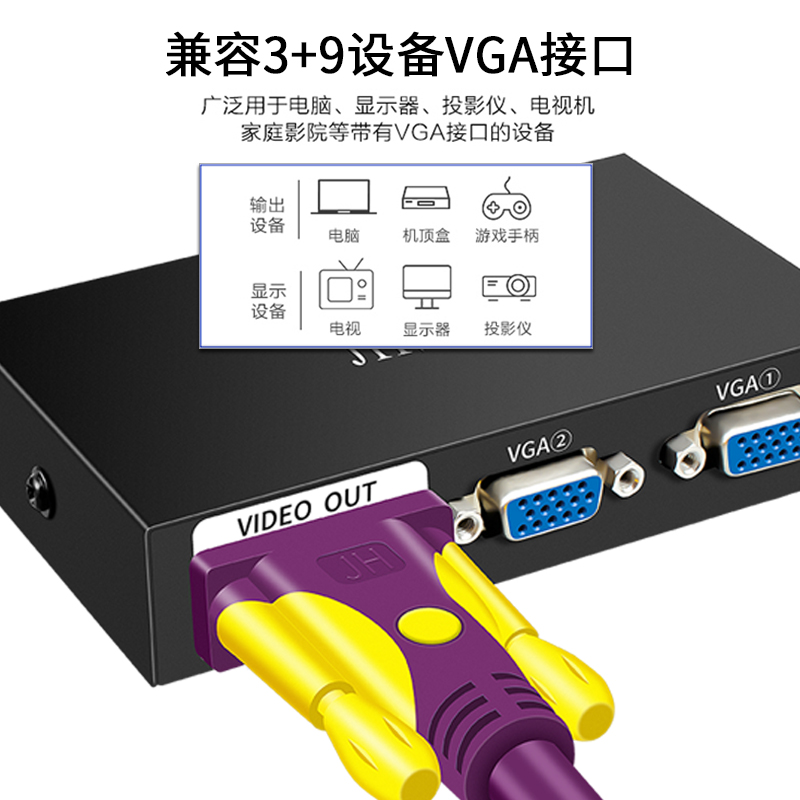 晶华（JH）工程级VGA线 VGA3+9高清线 笔记本台式电脑连接电视显示器投影仪视频线公对公铜芯紫色1.5米 V101E