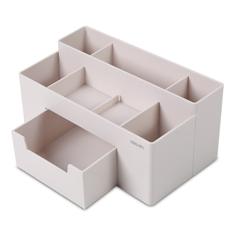 得力(deli)多功能桌面收纳盒化妆盒 带抽屉组合式笔筒票据储物盒