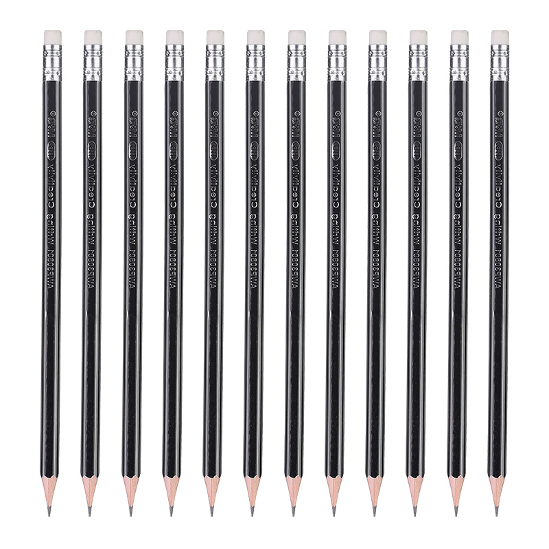 晨光(M&G)文具HB六角木杆铅笔 银黑抽条学生考试铅笔(带橡皮) 美术素描绘图木质铅笔 12支/盒AWP30801