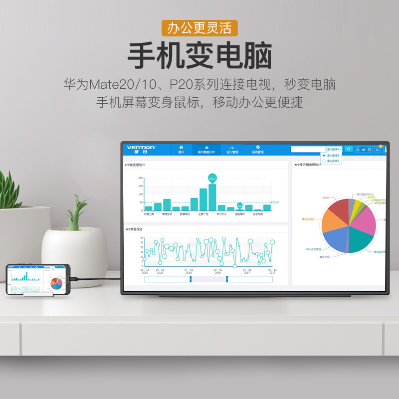 威迅（VENTION）Type-C转HDMI转换器线 华为手机连接电视苹果电脑转接头投影仪投屏线高清视频连接线2米CGUBH