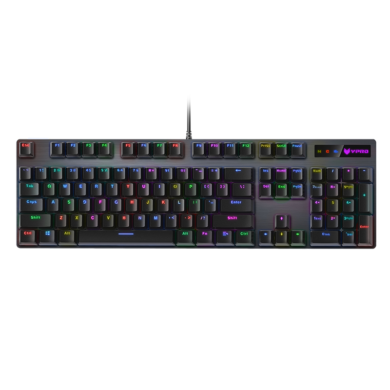 雷柏（Rapoo） V500RGB 机械键盘 有线键盘 游戏键盘 104键RGB背光键盘 吃鸡键盘 电脑键盘 黑色 茶轴