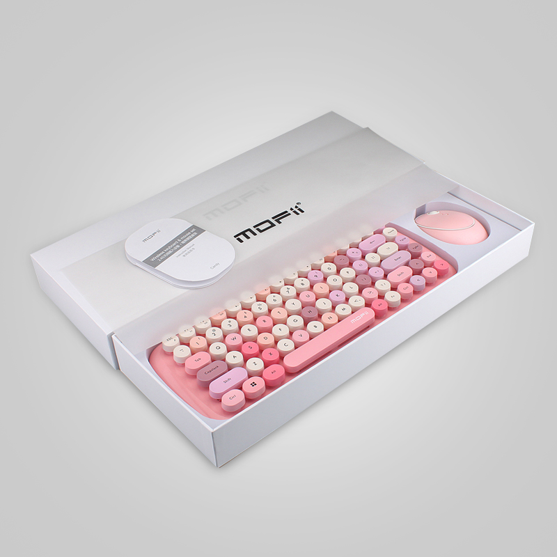 摩天手(Mofii)candy 无线键盘鼠标套装 圆形可爱粉色 家用办公无线打字 少女心笔记本外接键盘 粉色混彩