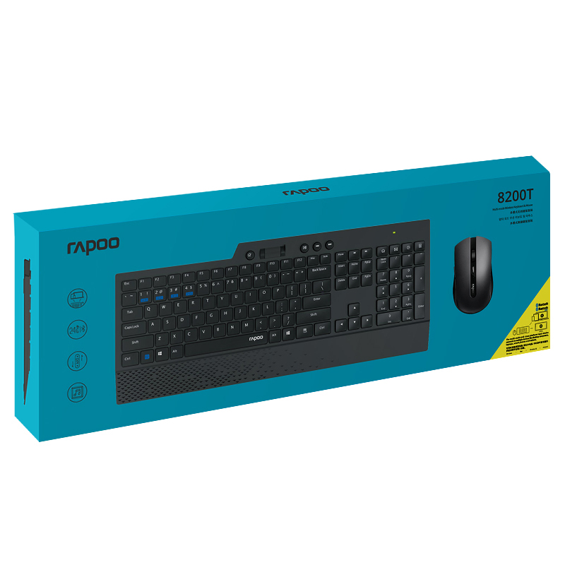 雷柏（Rapoo） 8200T 键鼠套装 无线蓝牙键鼠套装 办公键盘鼠标套装 无线键盘 蓝牙键盘 鼠标键盘 黑色