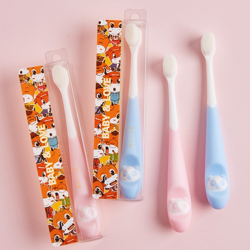 皓牛（HAONIU）儿童牙刷超万根软毛1-2-3-4-5-6岁以上婴幼儿乳牙宝宝牙刷 【蓝粉】2支