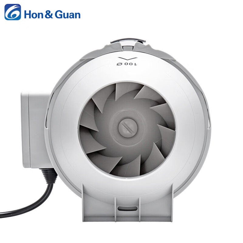 Hon&Guan 新风管道风机换气扇厨房斜流静音增压抽风机家用油烟抽风机强力排气扇4寸6寸8寸 HF-100S