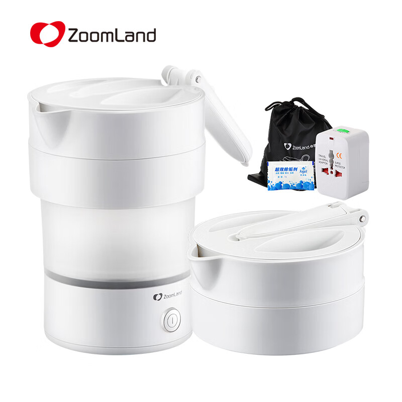 卓朗（Zoomland）电水壶 旅行可折叠电热水壶 便携式热水壶 食品级硅胶迷你烧水壶开水壶 0.6L F-031AD