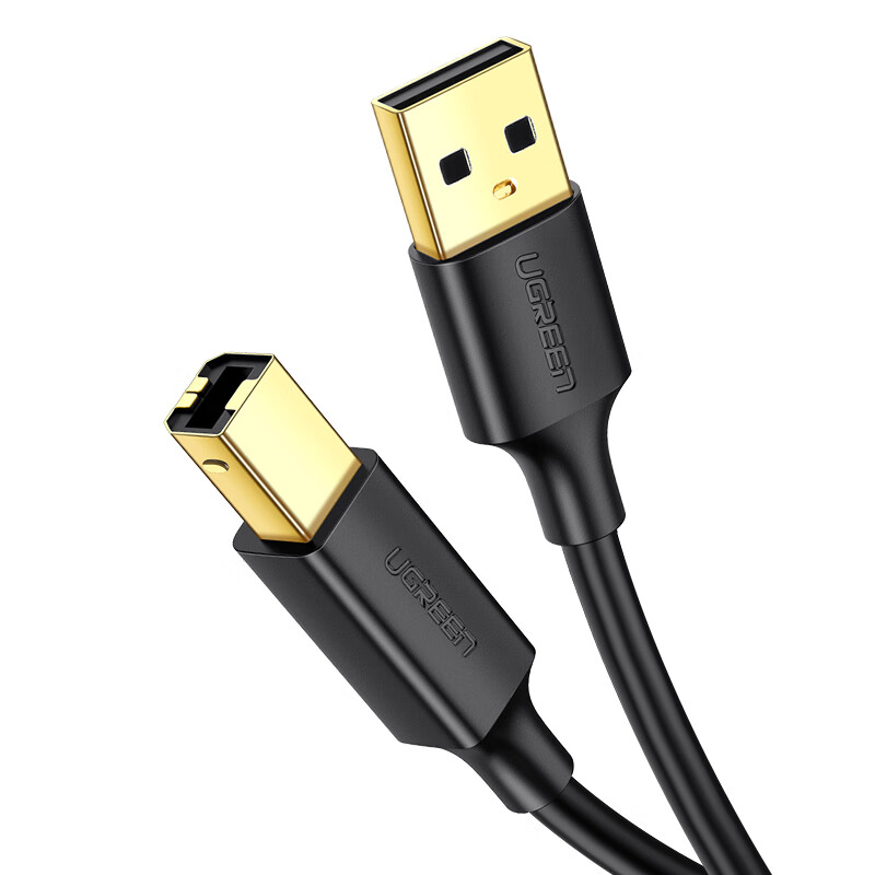 绿联（UGREEN）USB2.0高速打印机线 AM/BM方口镀金接头数据线 通用惠普佳能爱普生打印机连接线1.5米 黑10350
