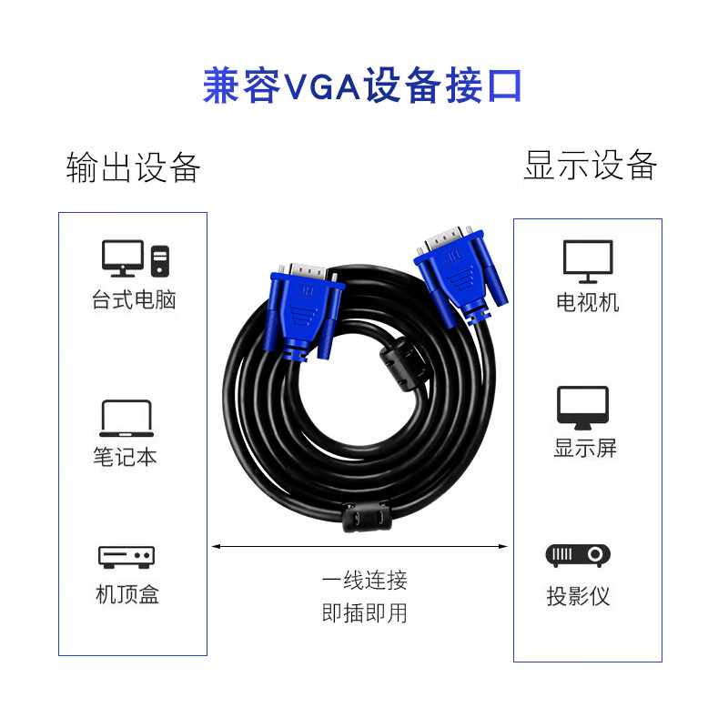 晶華（JH）VGA高清連接線 臺式電腦主機(jī)筆記本電視機(jī)投影儀顯示器連接線數(shù)據(jù)信號延長視頻線 5米 V501I