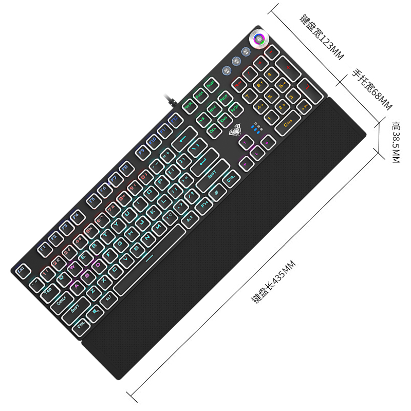 狼蛛（AULA）F2088机械键盘 有线键盘 游戏键盘 104键混光 赛博朋克 宏编程 电脑键盘  黑色 青轴