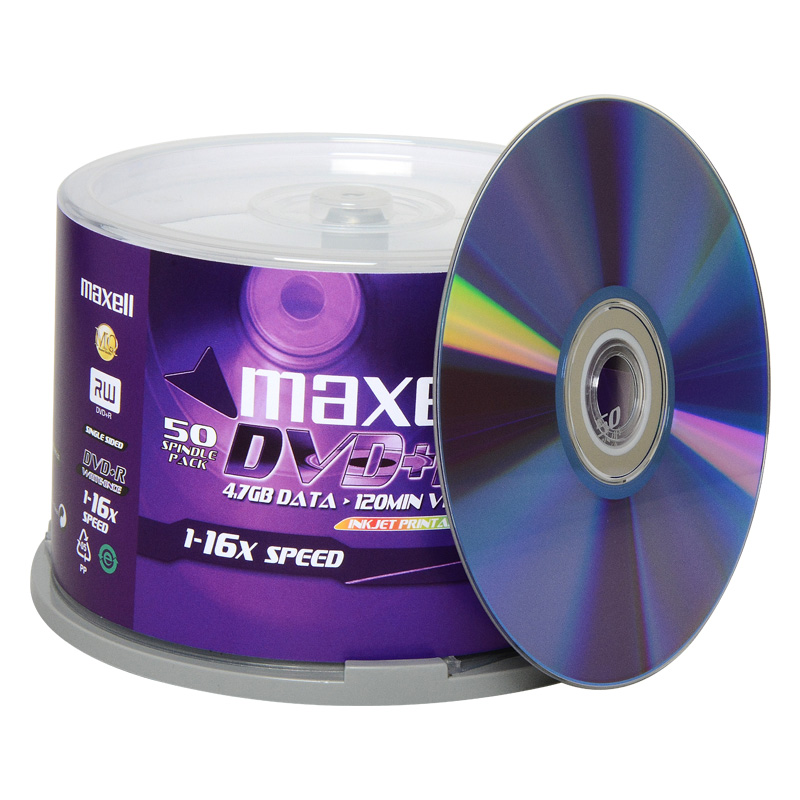麦克赛尔（maxell）DVD+R光盘 刻录光盘 光碟 空白光盘 可打印光盘 16速4.7G台产 桶装50片