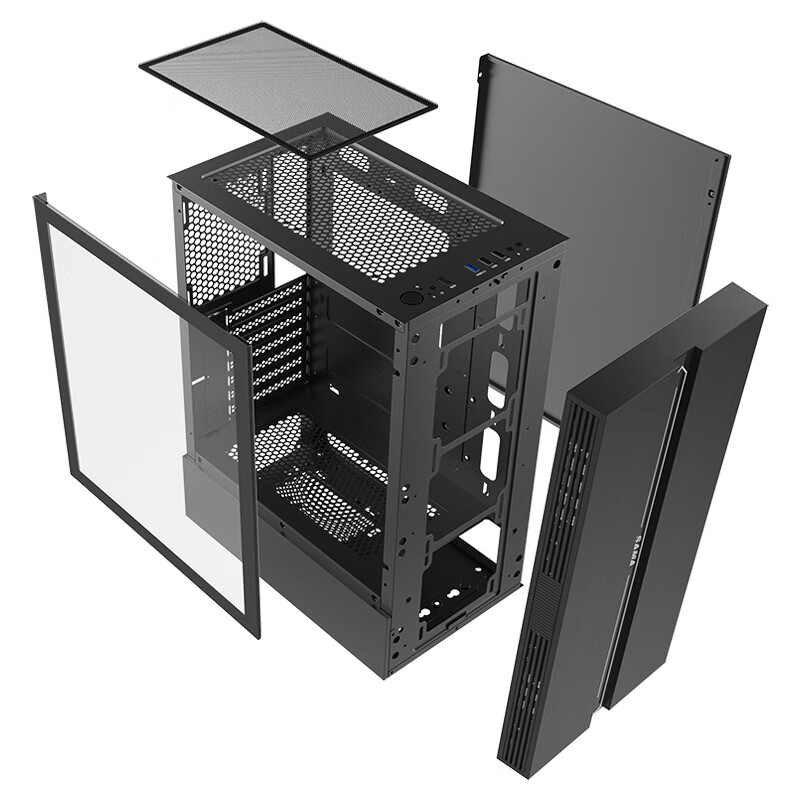 先马（SAMA）剑魔升级版 炫彩RGB游戏电脑机箱 无孔式钢化玻璃侧透/支持ATX主板240水冷位/210宽体五金U3背线