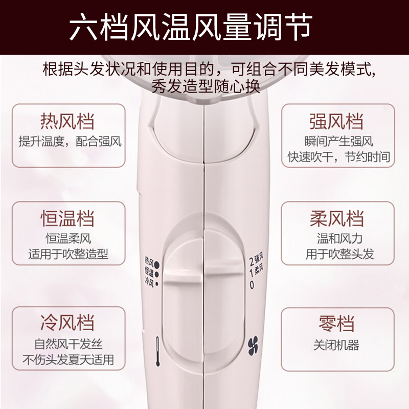 松下（Panasonic）恒温负离子电吹风机家用大功率理发店吹风筒静音冷热风吹风机吹风筒 EH-WNE6B 负离子+新炫动风嘴