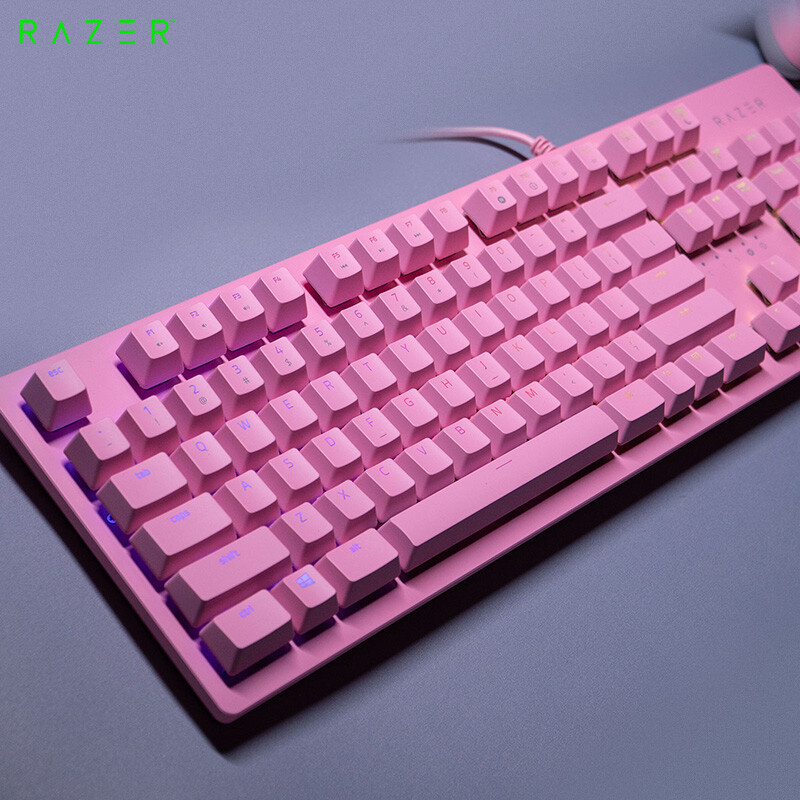 雷蛇(Razer)獵魂光蛛 機械鍵盤 有線鍵盤 游戲鍵盤 女性 104鍵 RGB 電競 粉晶 光軸 cf吃雞神器